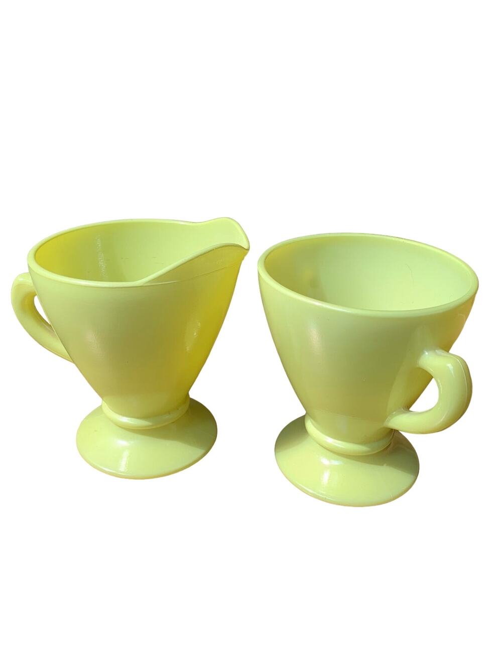 Vintage 1940s Hazel-Atlas Moderntone Platonite Bright Yellow Cream & Sugar Set